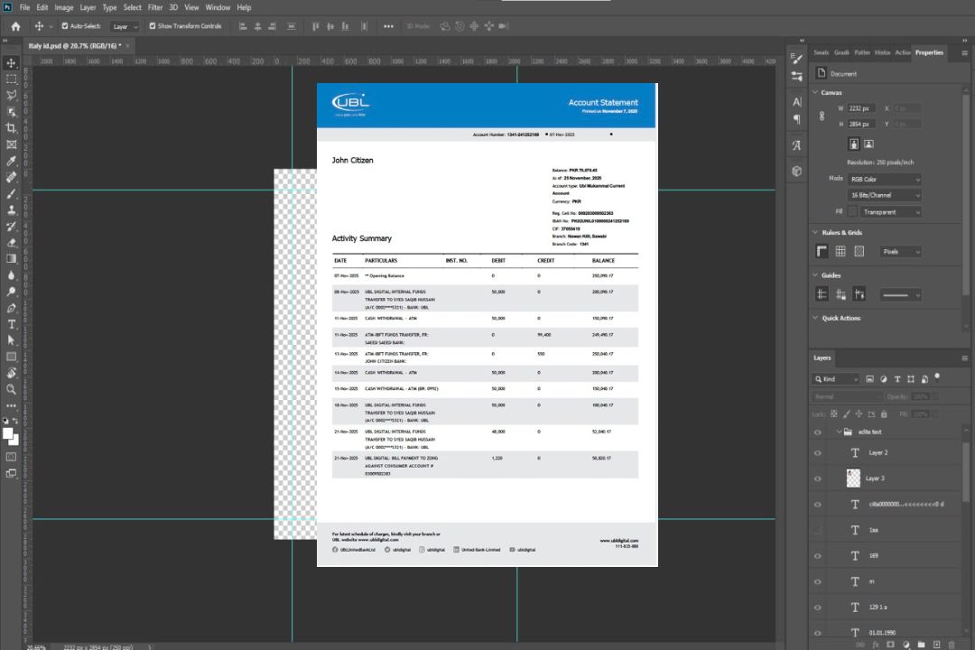 Modèle Word et PDF de relevé de compte Pakistan United Bank Limited template